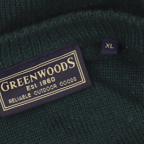 Greenwoods Men’s Green Wool V-Neck Jumper XL Regular Fit