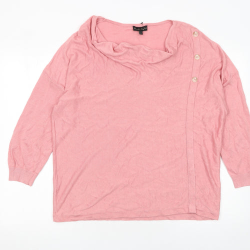 Phase Eight Women’s Pink Linen Blend Cowl Neck Button Jumper L
