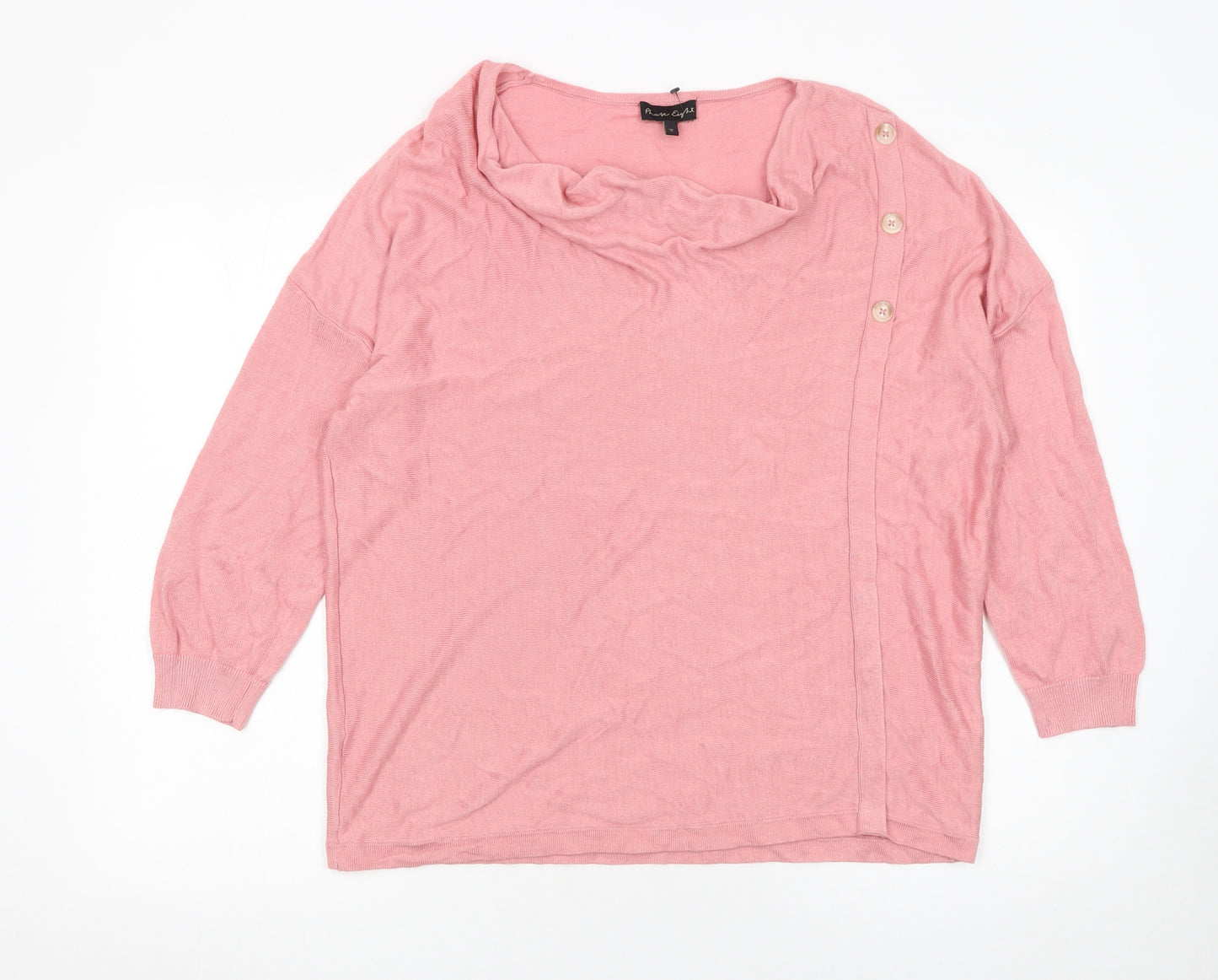 Phase Eight Women’s Pink Linen Blend Cowl Neck Button Jumper L