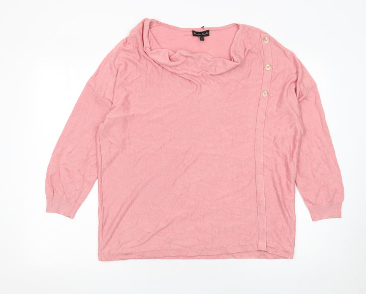 Phase Eight Women’s Pink Linen Blend Cowl Neck Button Jumper L