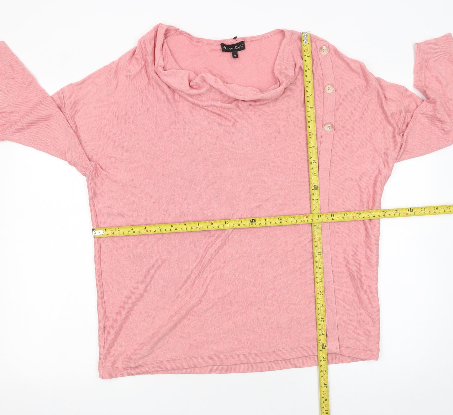Phase Eight Women’s Pink Linen Blend Cowl Neck Button Jumper L
