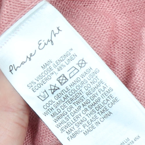 Phase Eight Women’s Pink Linen Blend Cowl Neck Button Jumper L
