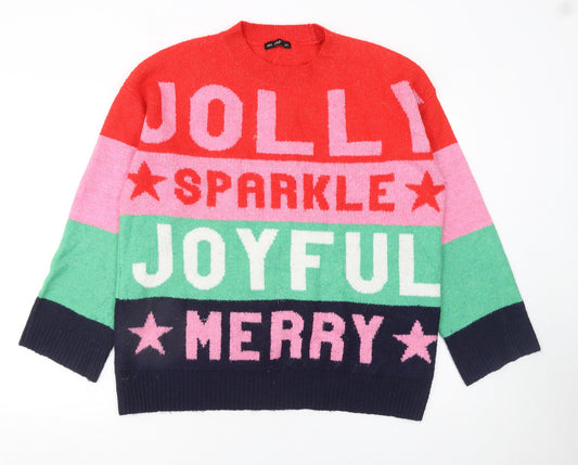 F&F Women's Multicoloured Christmas Jumper M Crew Neck Pullover