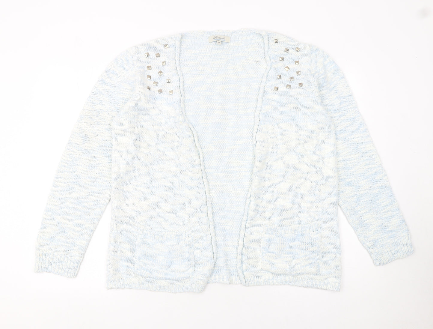 Peacocks Womens Blue Size 14 Studded Open Knit Long Sleeve Cardigan