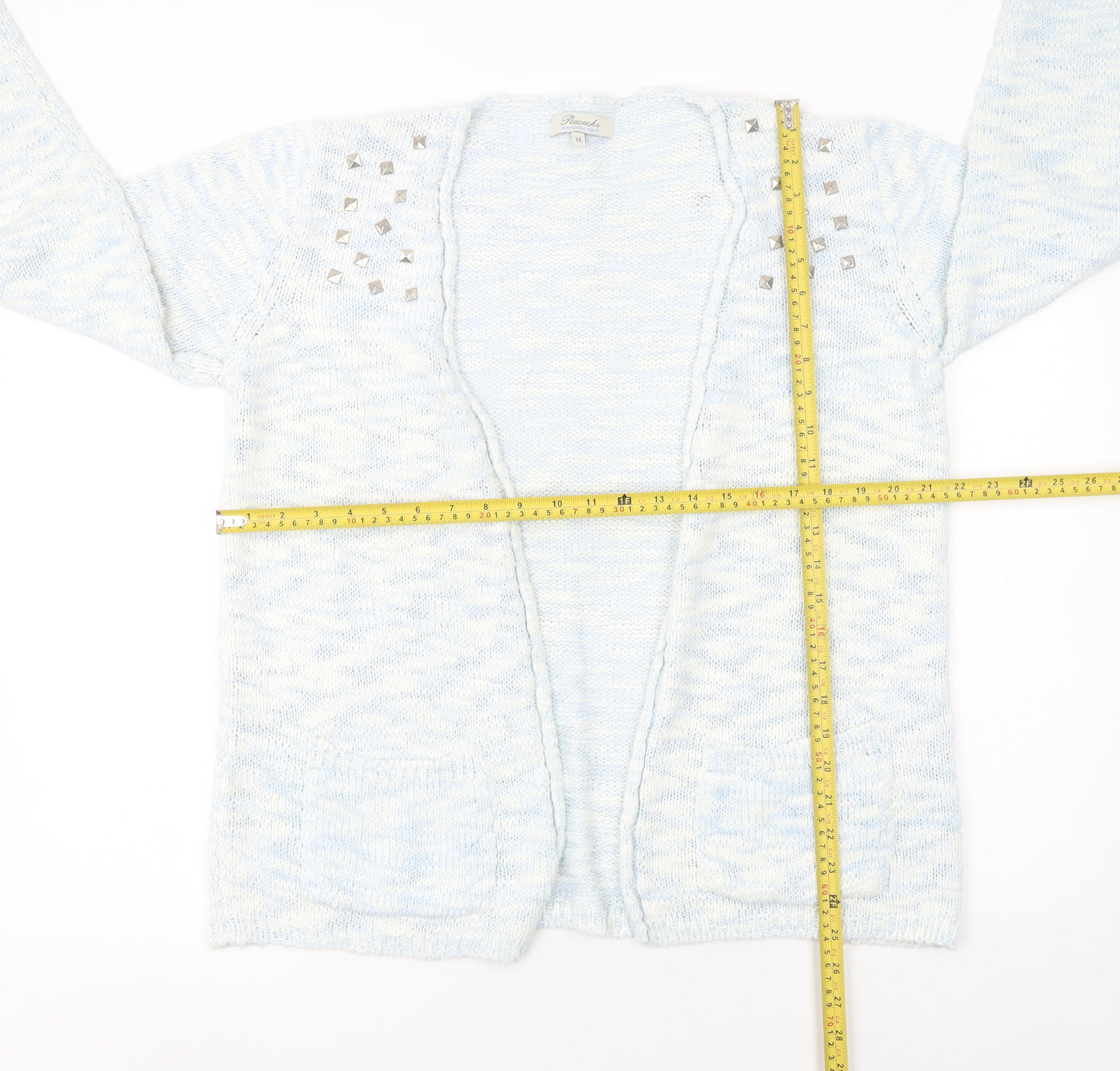 Peacocks Womens Blue Size 14 Studded Open Knit Long Sleeve Cardigan