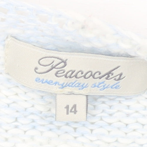Peacocks Womens Blue Size 14 Studded Open Knit Long Sleeve Cardigan