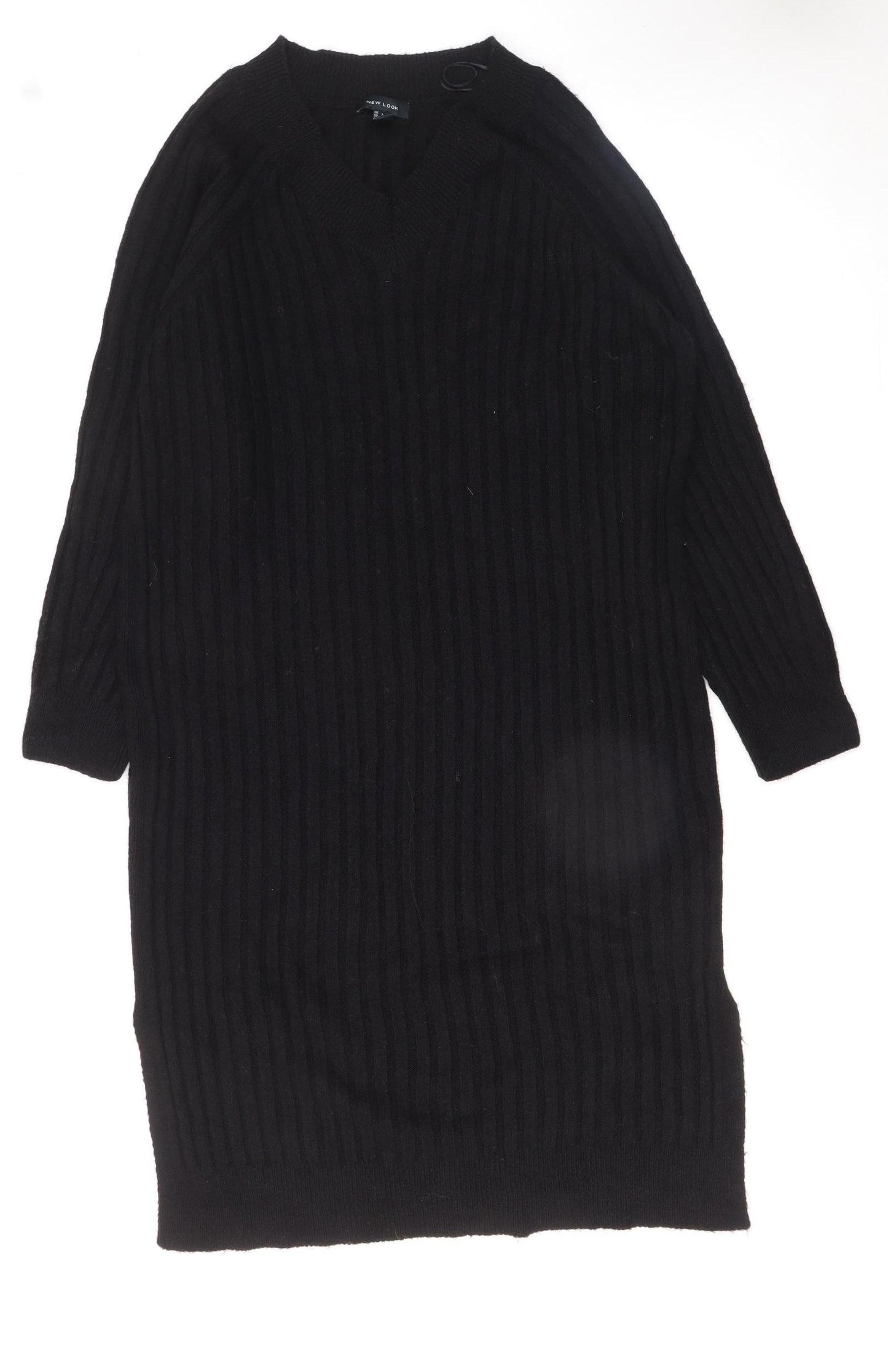New Look Women Black L Jumper Midi Dress V-Neck Knit