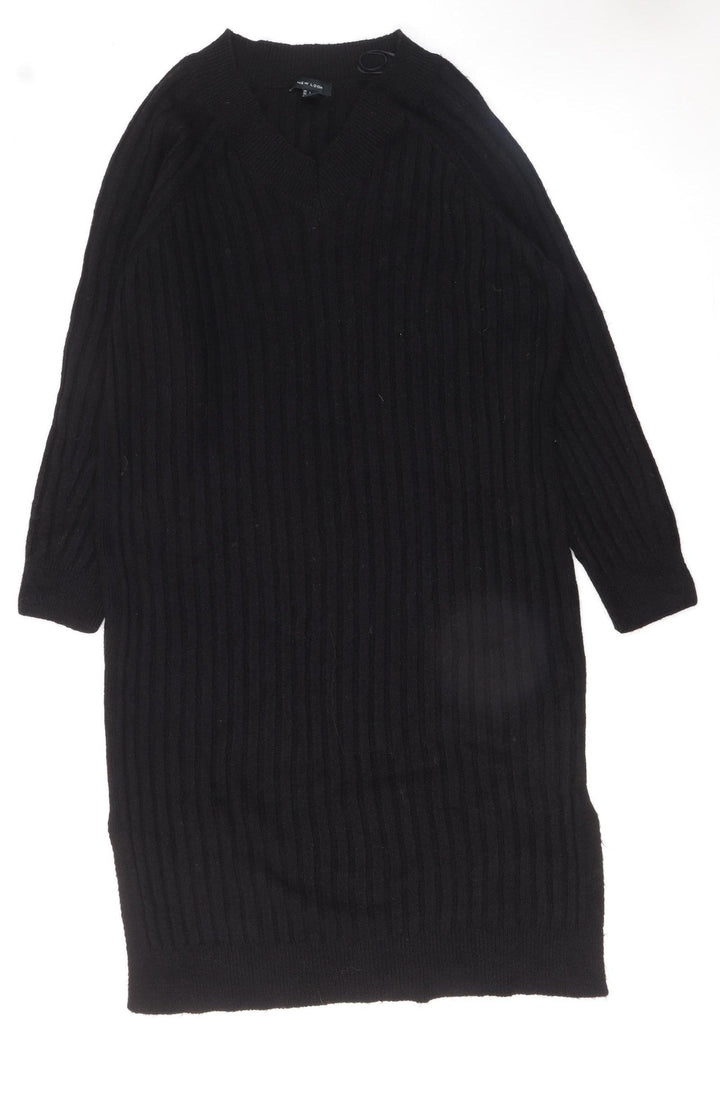 New Look Women Black L Jumper Midi Dress V-Neck Knit