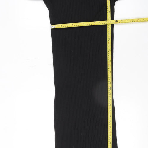 H&M Women Black Midi Bodycon Dress Size 12 Long Sleeve V-Neck
