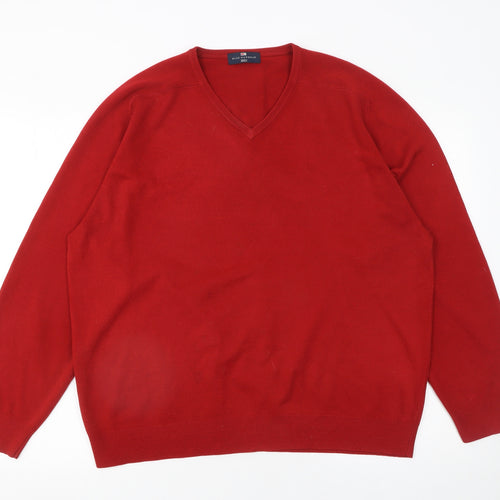 Marks and Spencer Men’s Red V-Neck Acrylic Jumper XL