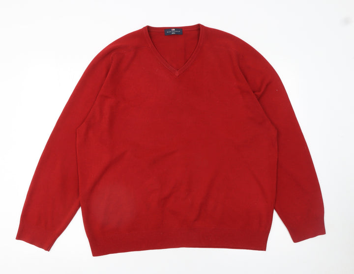 Marks and Spencer Men’s Red V-Neck Acrylic Jumper XL