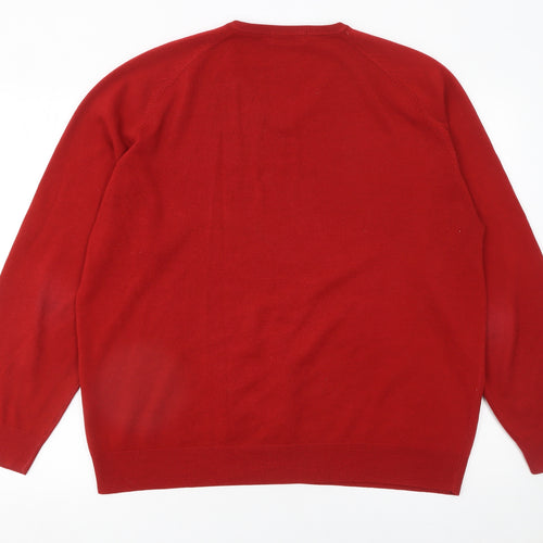 Marks and Spencer Men’s Red V-Neck Acrylic Jumper XL