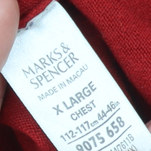 Marks and Spencer Men’s Red V-Neck Acrylic Jumper XL