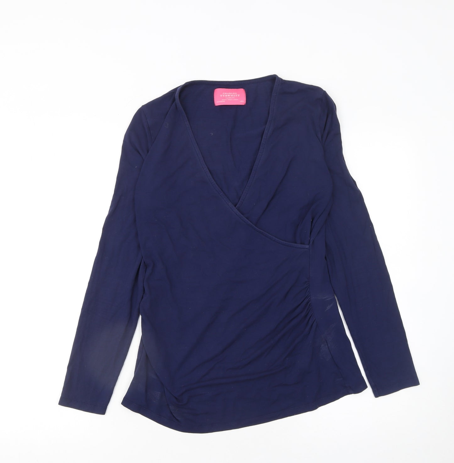 Charles Tyrwhitt Women Blue Wrap Viscose Long Sleeve Blouse UK14