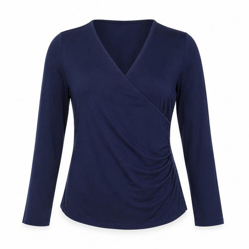 Charles Tyrwhitt Women Blue Wrap Viscose Long Sleeve Blouse UK14