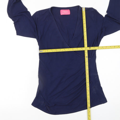 Charles Tyrwhitt Women Blue Wrap Viscose Long Sleeve Blouse UK14