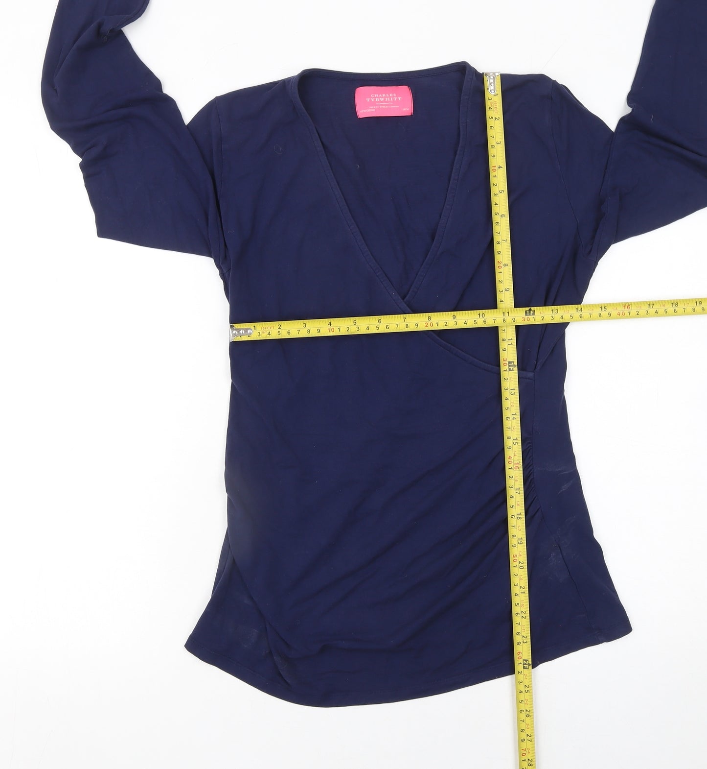 Charles Tyrwhitt Women Blue Wrap Viscose Long Sleeve Blouse UK14