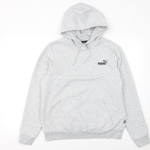 Puma Men's Grey Pullover Hoodie Size L Logo Sweatshirt