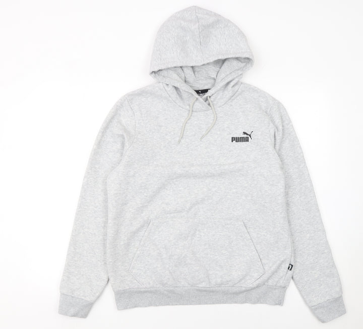 Puma Men's Grey Pullover Hoodie Size L Logo Sweatshirt