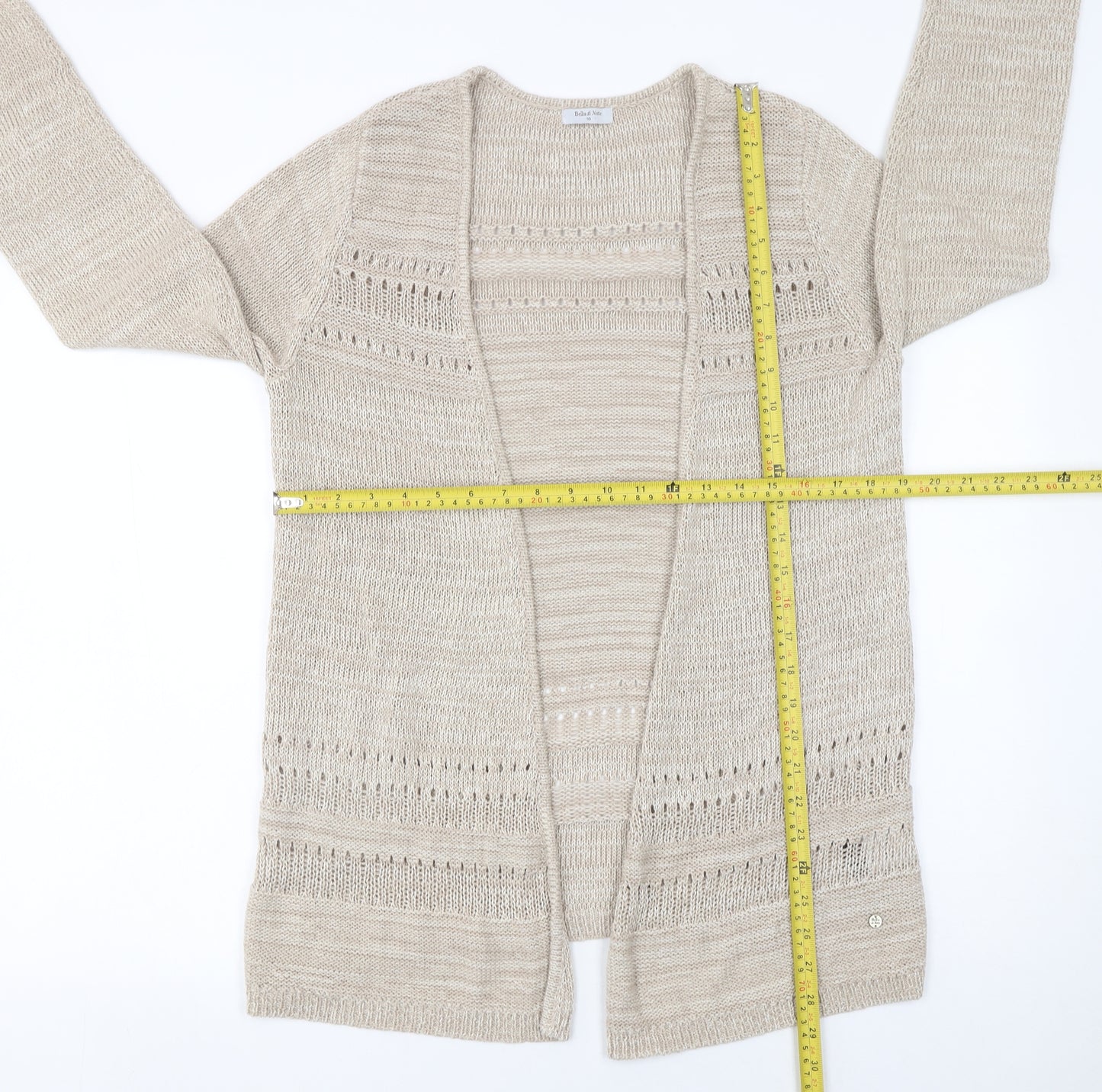 Bella di Notte Women’s Beige Open-Knit Long Sleeve Cardigan Size 10