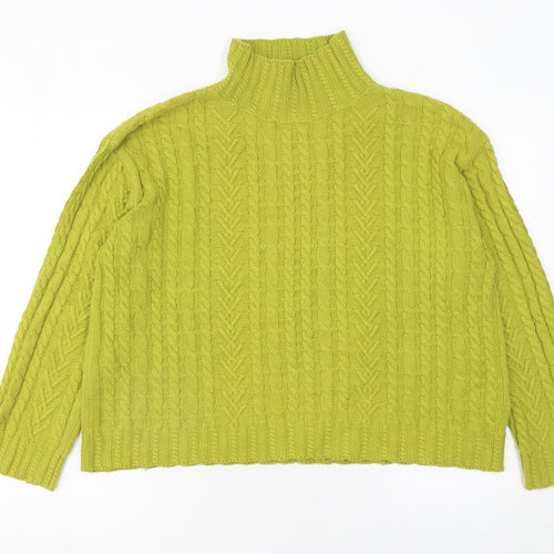 Marks and Spencer Womens Green Cable Knit High Neck Jumper M