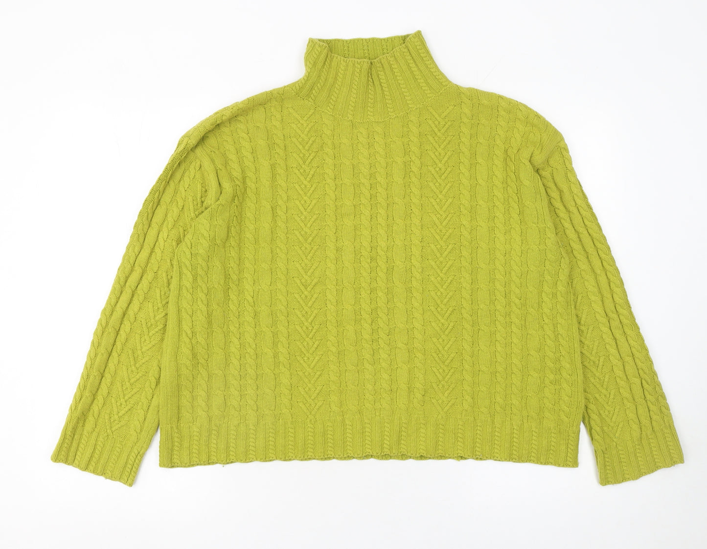 Marks and Spencer Womens Green Cable Knit High Neck Jumper M