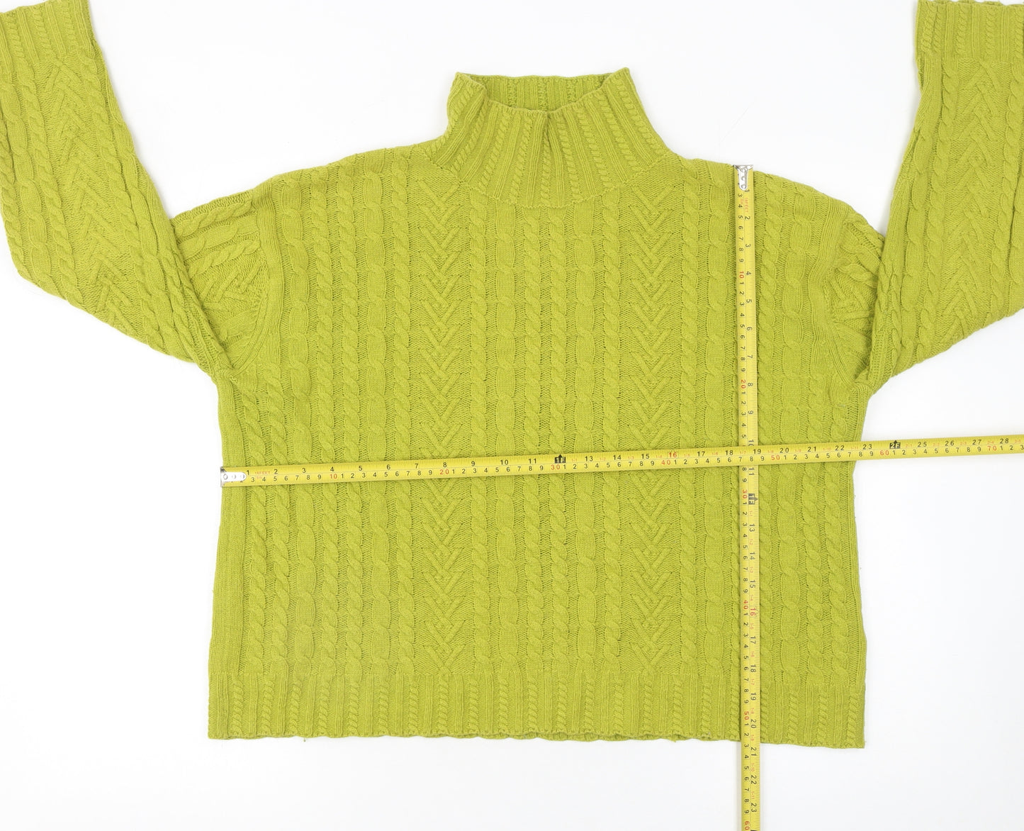 Marks and Spencer Womens Green Cable Knit High Neck Jumper M