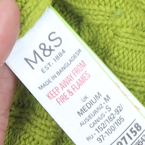 Marks and Spencer Womens Green Cable Knit High Neck Jumper M