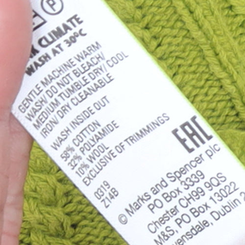 Marks and Spencer Womens Green Cable Knit High Neck Jumper M