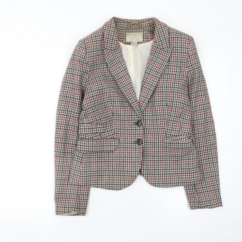 H&M Womens Brown Checked Wool Blend Single-Breasted Blazer UK 12