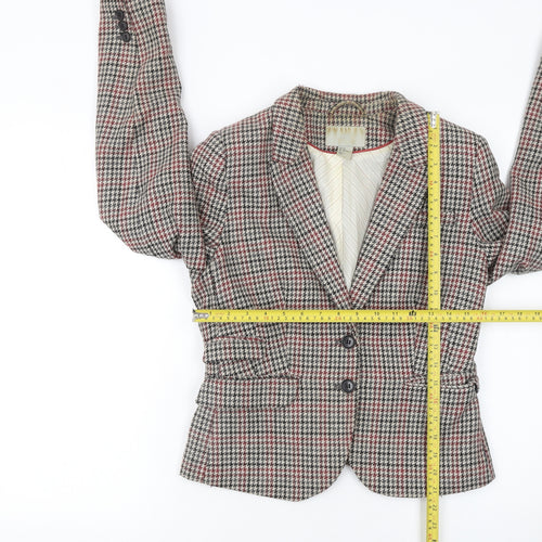 H&M Womens Brown Checked Wool Blend Single-Breasted Blazer UK 12