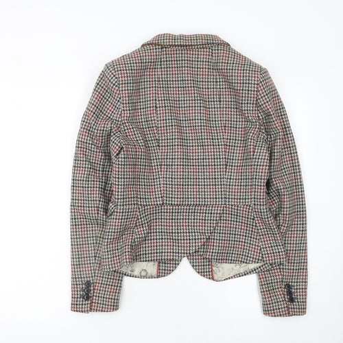 H&M Womens Brown Checked Wool Blend Single-Breasted Blazer UK 12