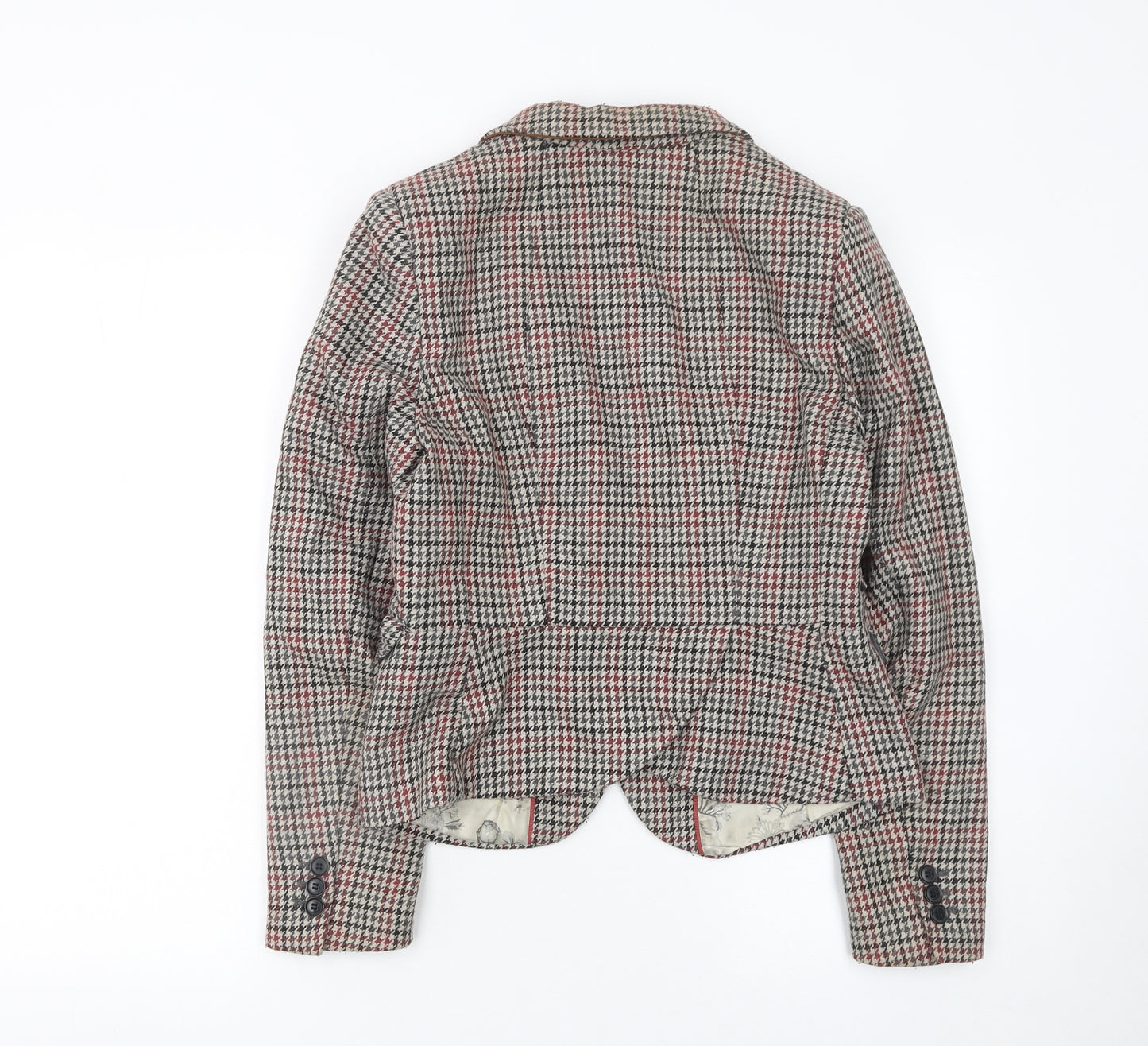 H&M Womens Brown Checked Wool Blend Single-Breasted Blazer UK 12