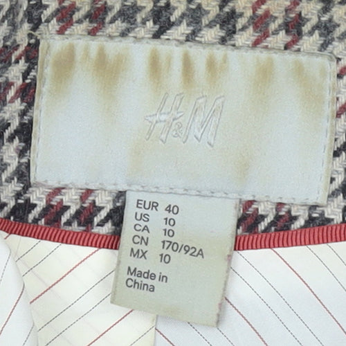 H&M Womens Brown Checked Wool Blend Single-Breasted Blazer UK 12