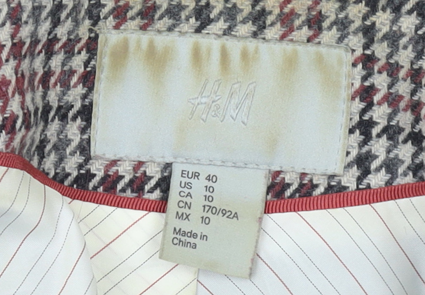 H&M Womens Brown Checked Wool Blend Single-Breasted Blazer UK 12