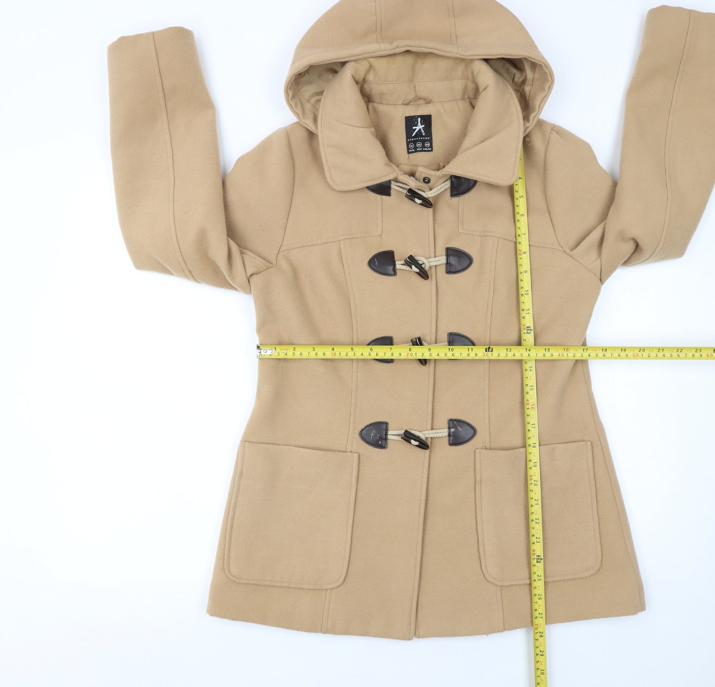 Atmosphere Women's Beige Hooded Duffle Coat Size 14 Classic Winter Style