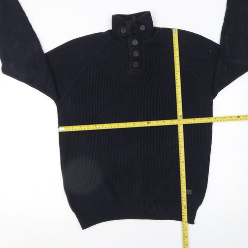 Next Men's Blue XL Henley High Neck Cotton Jumper