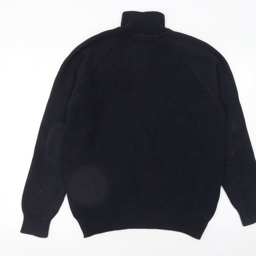 Next Men's Blue XL Henley High Neck Cotton Jumper