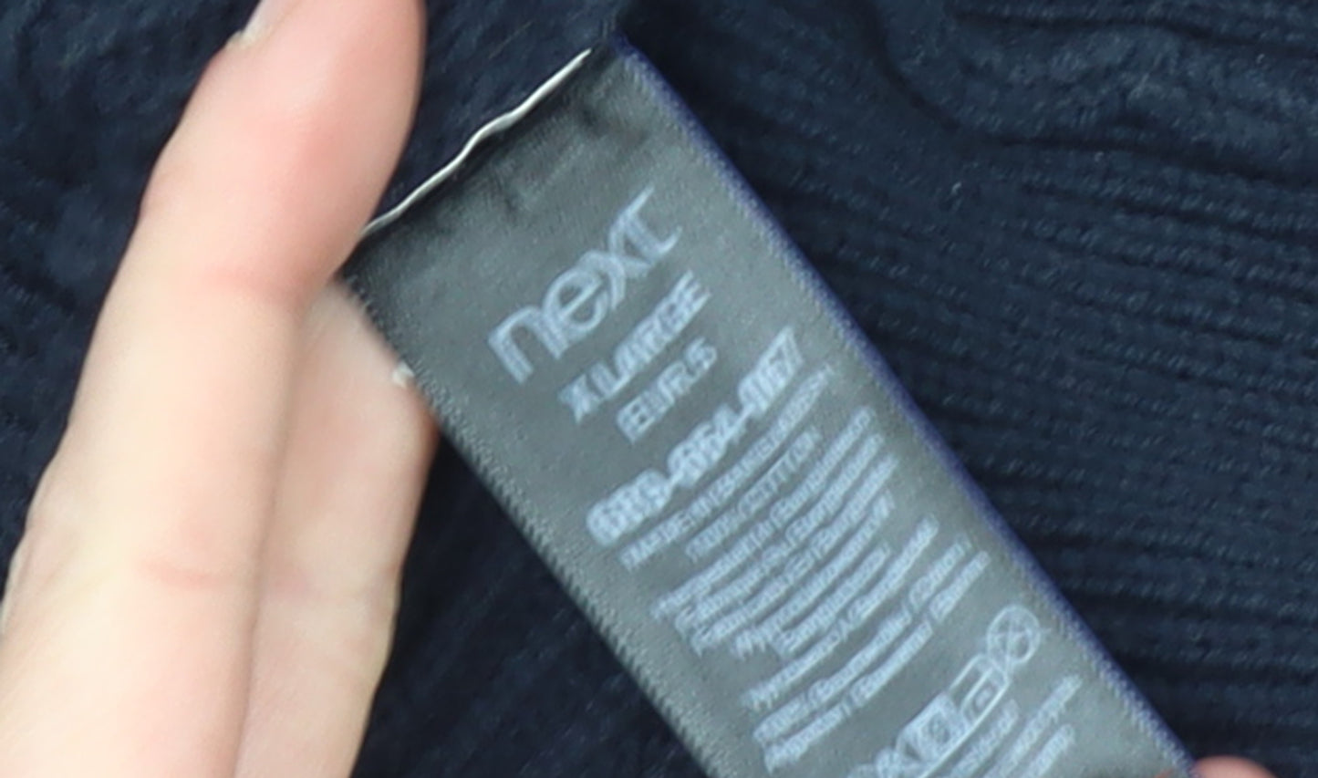 Next Men's Blue XL Henley High Neck Cotton Jumper