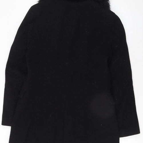 Zara Woman Black Wool Blend Fur Collar Zip Coat Size M