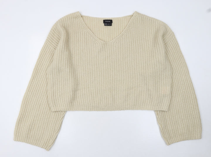 Firetrap Womens Beige V-Neck Chunky Knit Jumper Size 12