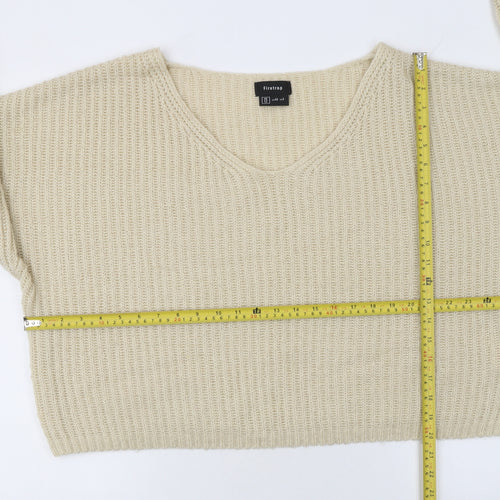 Firetrap Womens Beige V-Neck Chunky Knit Jumper Size 12