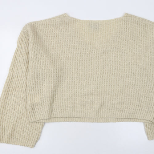 Firetrap Womens Beige V-Neck Chunky Knit Jumper Size 12