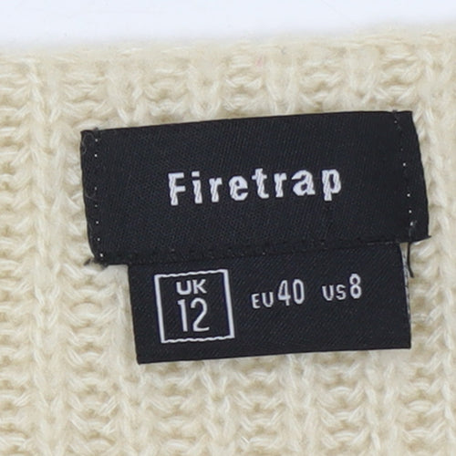 Firetrap Womens Beige V-Neck Chunky Knit Jumper Size 12
