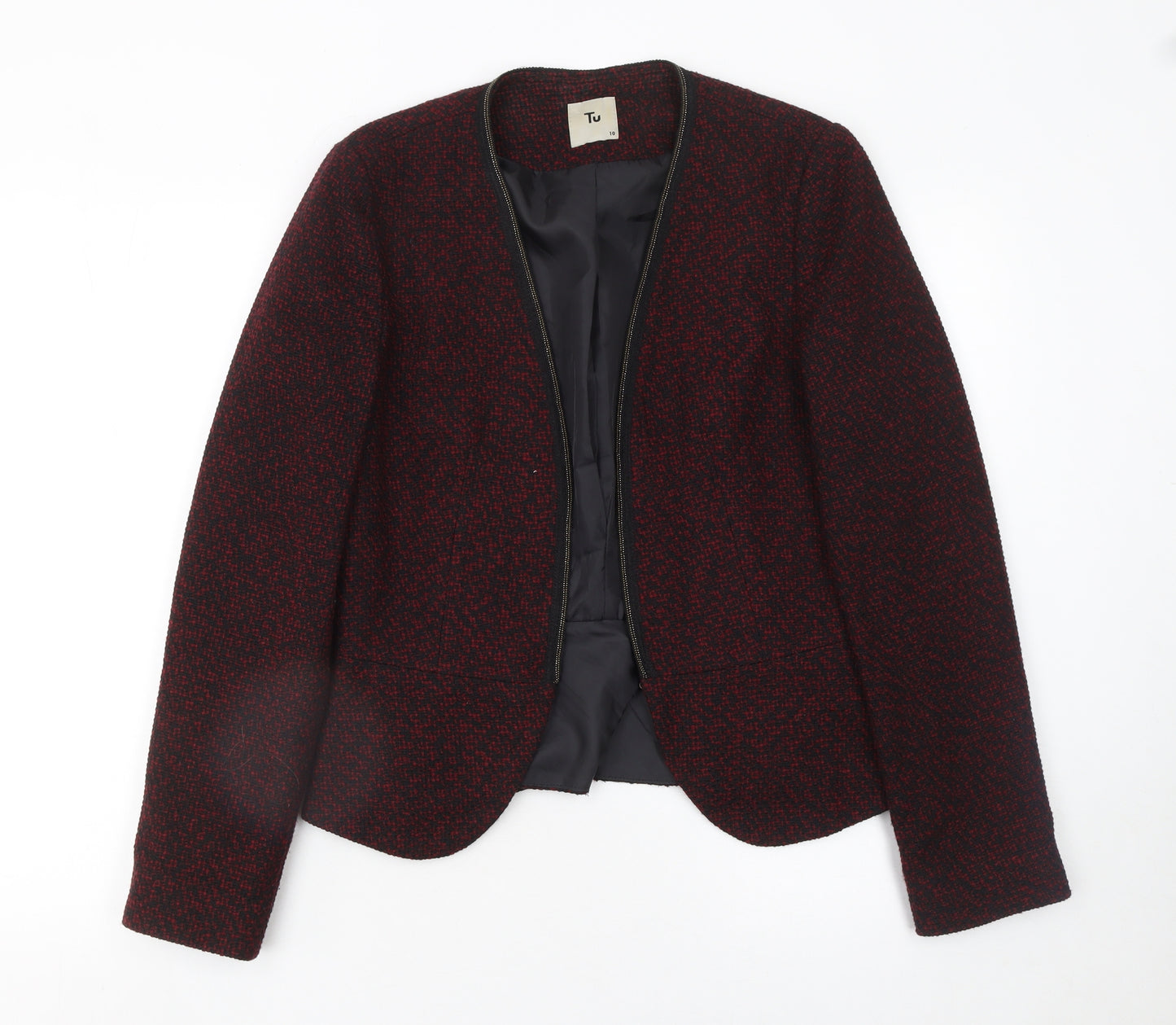 Tu Women’s Red & Black Tweed Open Blazer Jacket Size 10