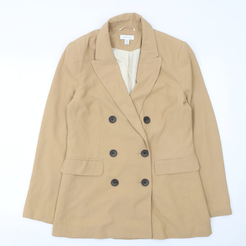 Topshop Women Beige Double-Breasted Blazer UK 10 Polyester Jacket