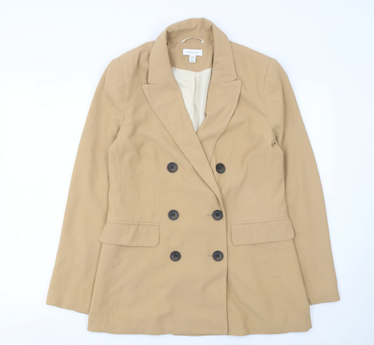 Topshop Women Beige Double-Breasted Blazer UK 10 Polyester Jacket