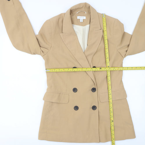 Topshop Women Beige Double-Breasted Blazer UK 10 Polyester Jacket