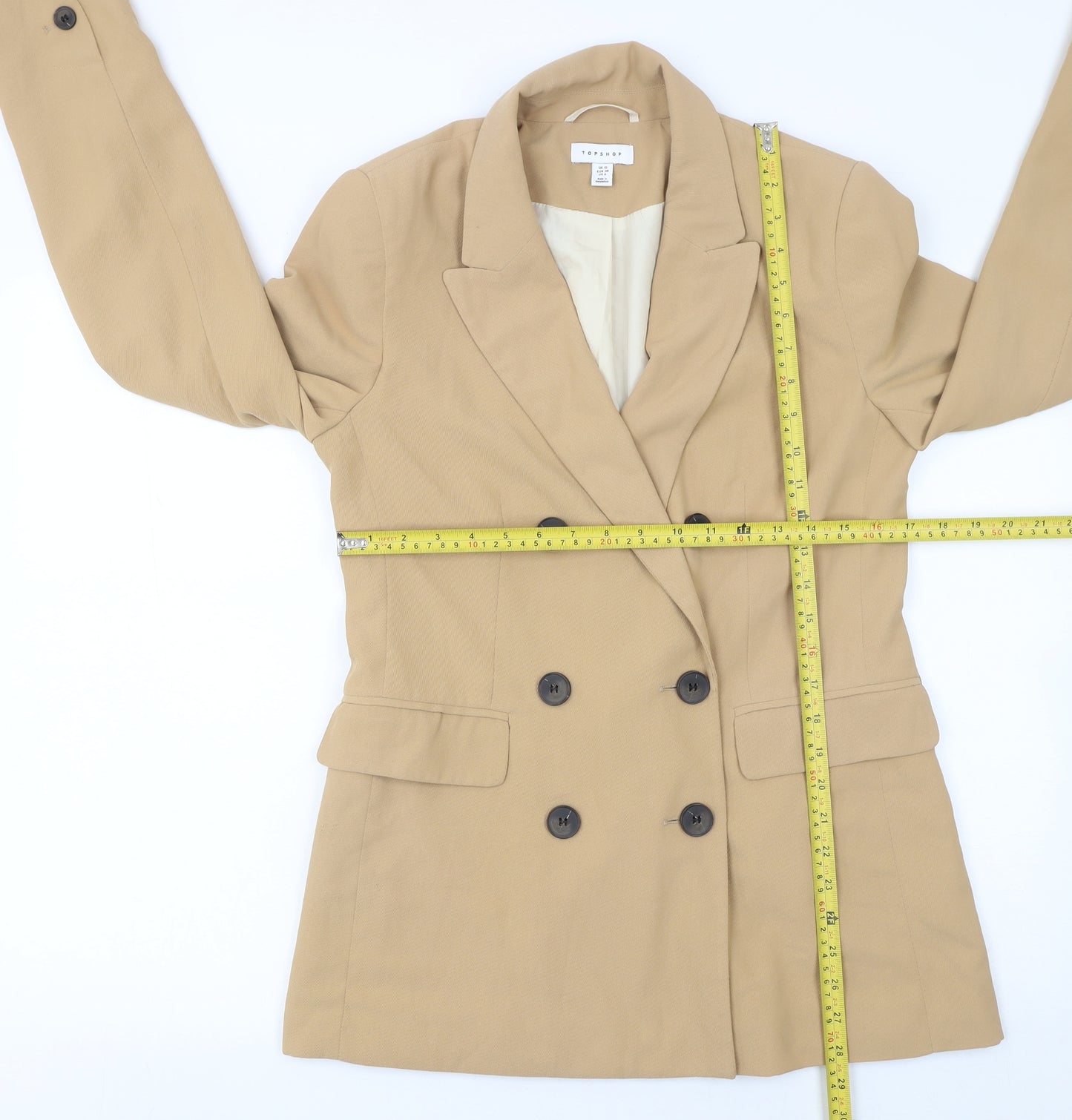 Topshop Women Beige Double-Breasted Blazer UK 10 Polyester Jacket