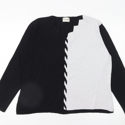 Roman Originals Women Black White Beaded Long Sleeve Pullover Jumper L